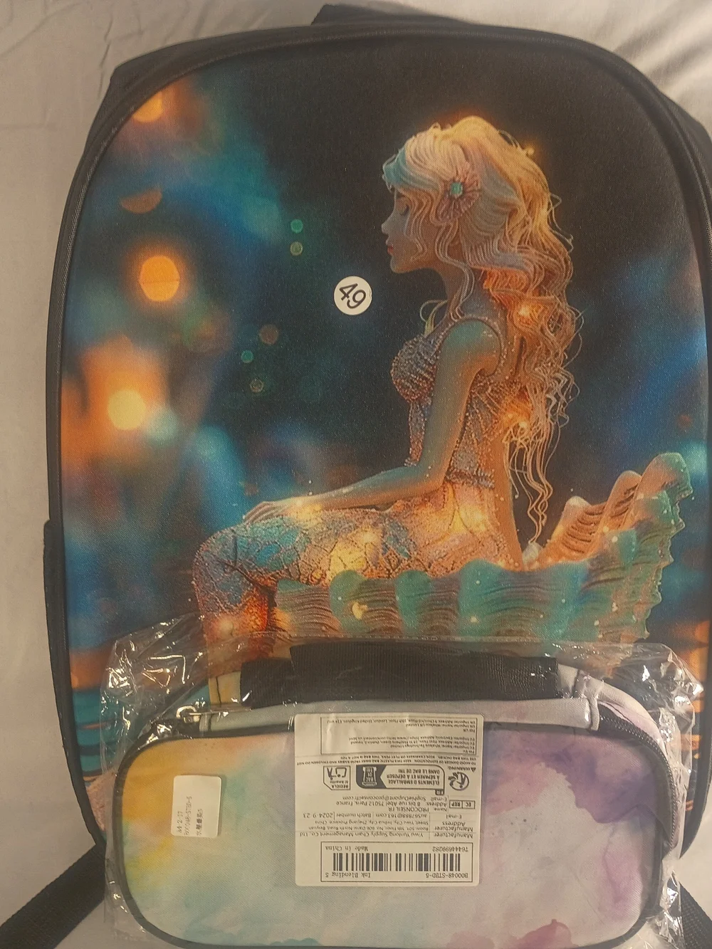 Mermaid Graphic Backpack with Pastel Pencil Case